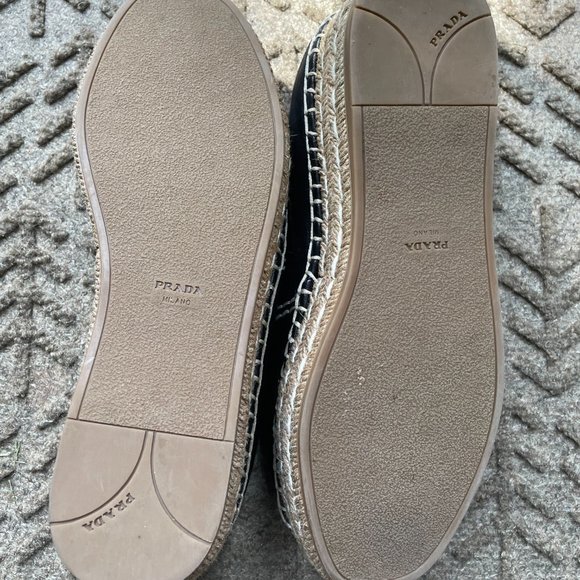 Prada Peep Toe Black Leather Espadrilles Size 8.5 /Euro Size 39 - Picture 8 of 11